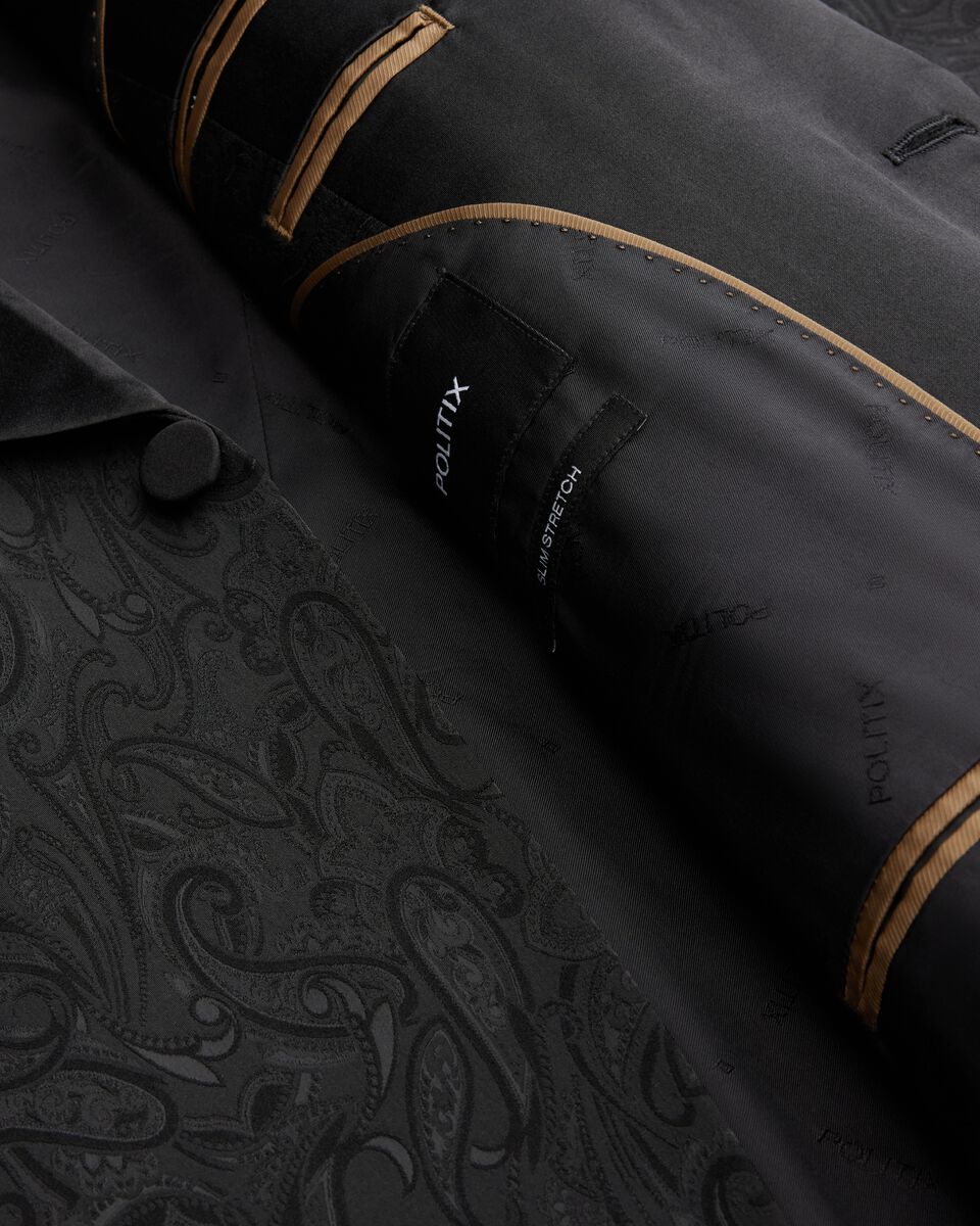 Slim Stretch Paisley Jacquard Tuxedo, Black, hi-res